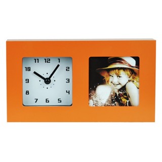 Часы-фоторамка маленькие Вега 6409 оранжевые 19.7x3.8х11.1 см
