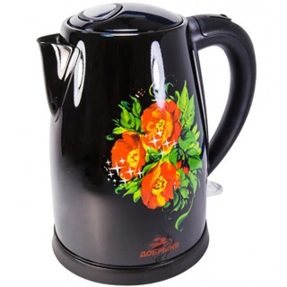 Чайник Добрыня DO-1215 черный с цветком Маки